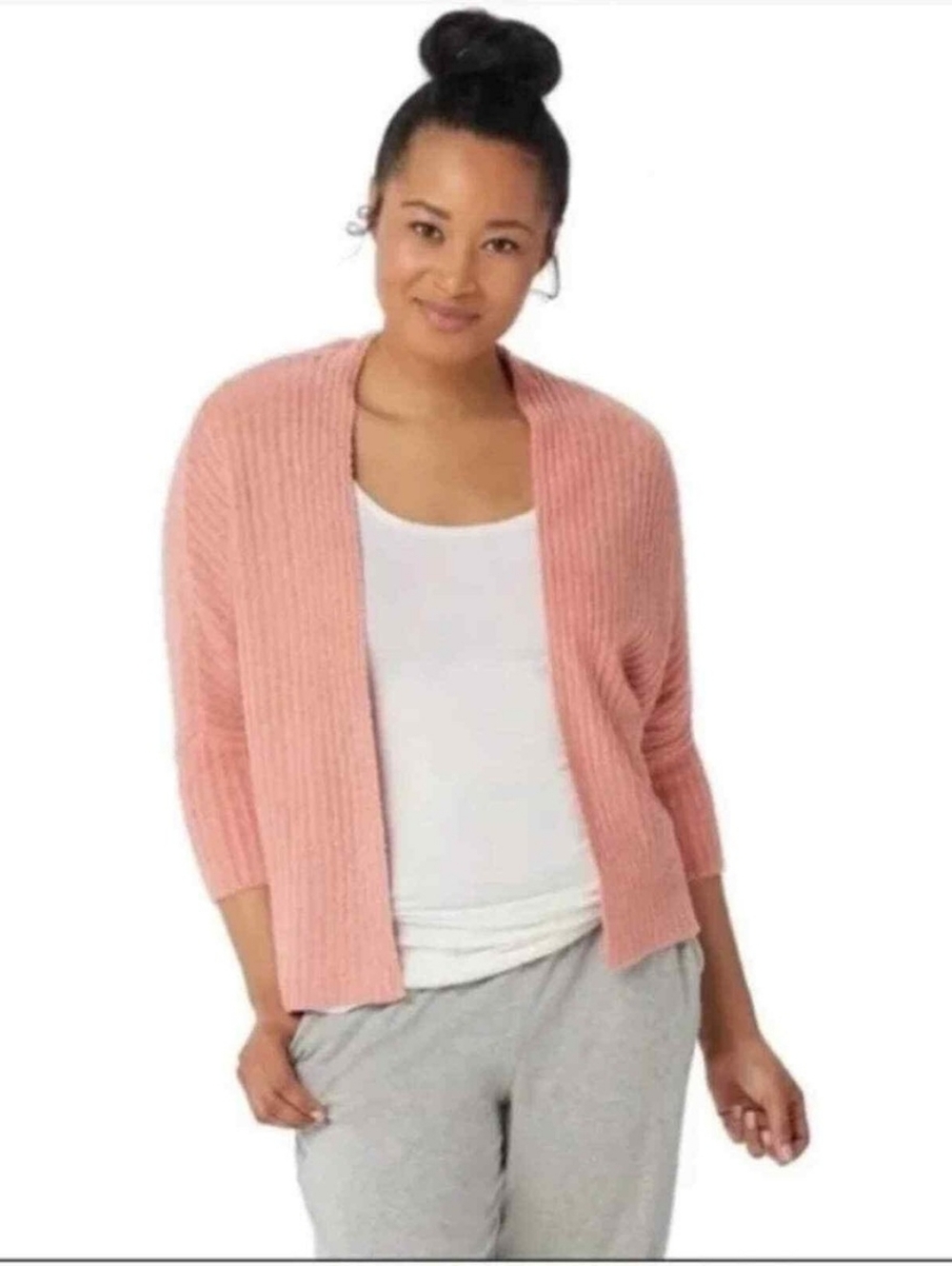 Barefoot Dreams Cozychic Lite Peach Ribbed Shrug Cardigan L/XL